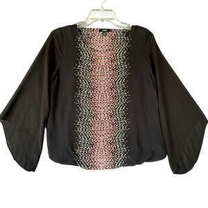 Alfani Women's Black Embellished Long‎ Sleeve Blouse Top